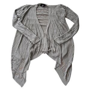 Vici Open Front Asymmetrical Crochet Knit Gray Cardigan Small
